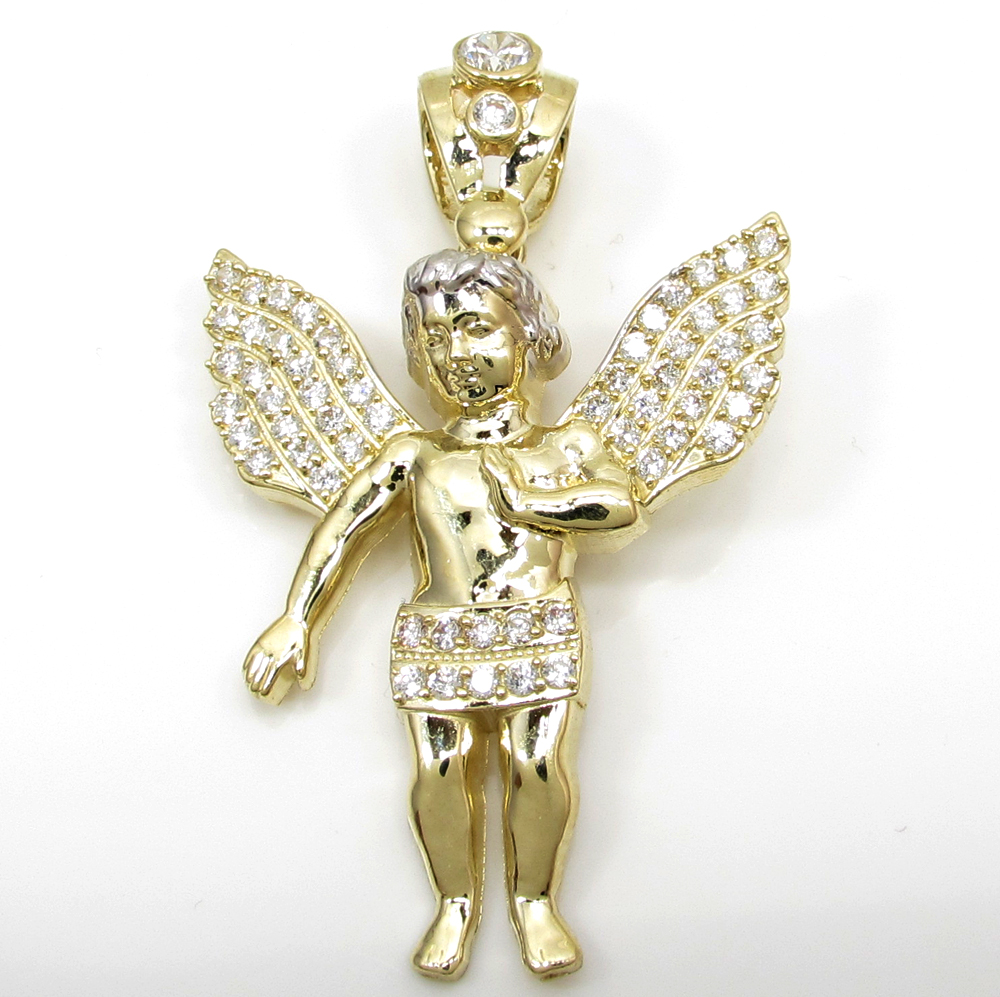 10k yellow gold small baby cherub angel pendant 2.50ct