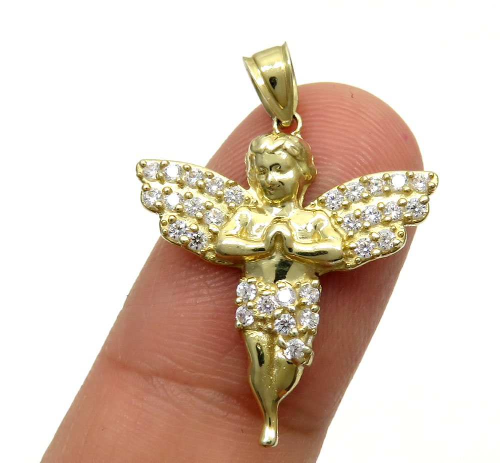 10k yellow gold mini baby cherub angel pendant 1.50ct