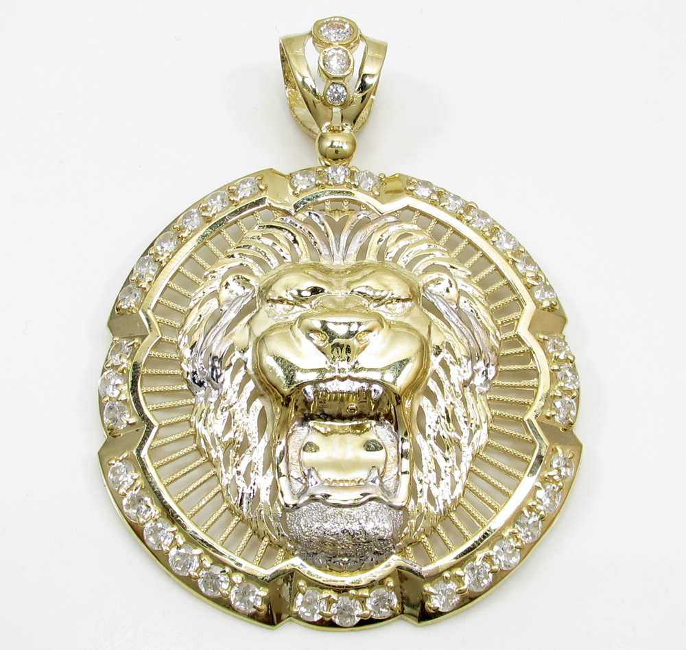 10k Yellow Gold Lion Head Halo Pendant 2 00ct