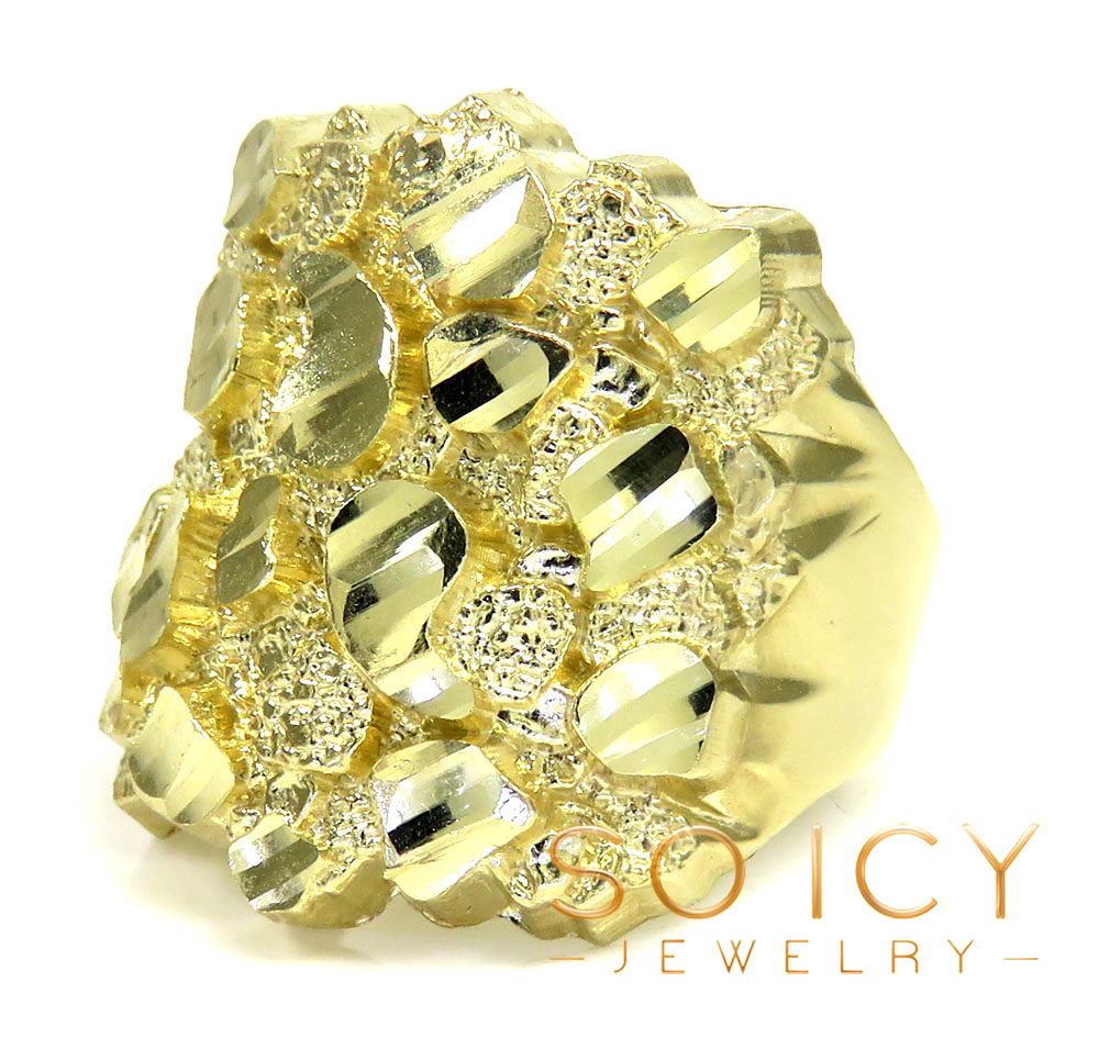 Mens 10k yellow gold xl curved nugget ring