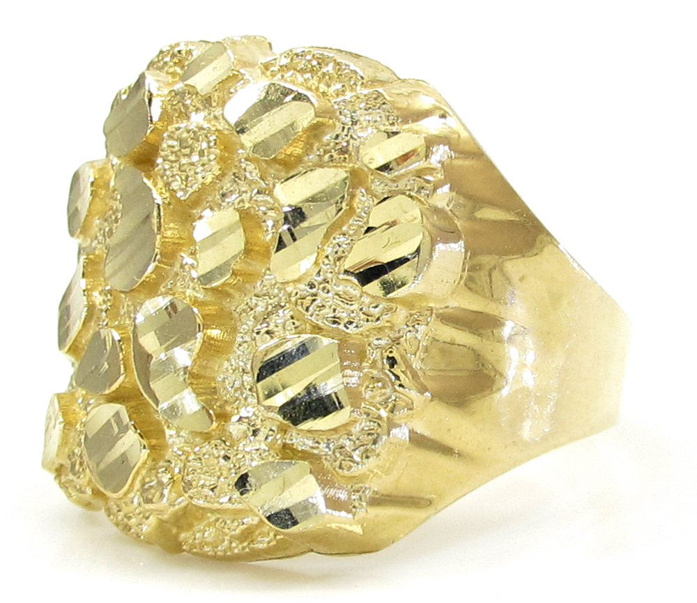 Mens 10k yellow gold large curved nugget ring