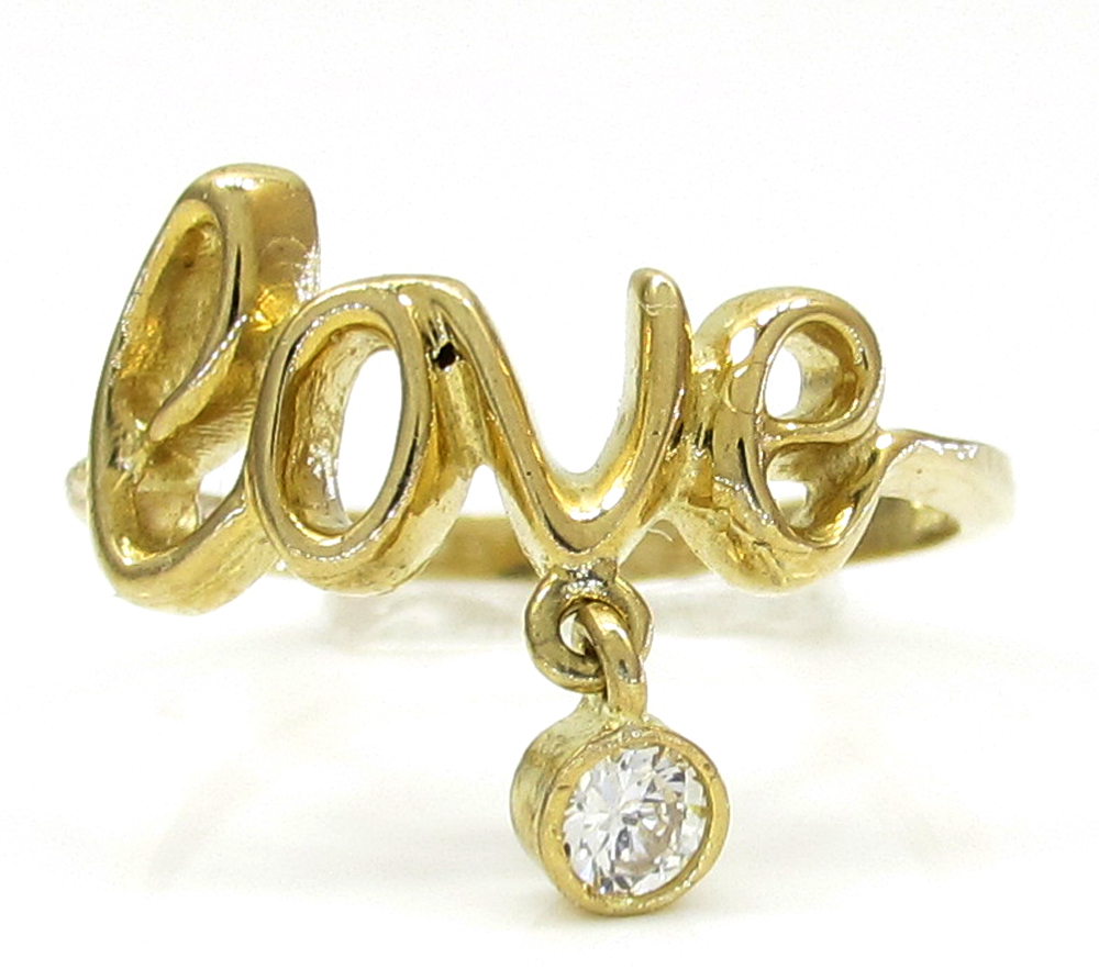10k yellow gold script love ring 0.05ct