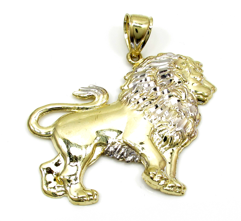 10k yellow gold two tone lion pendant 