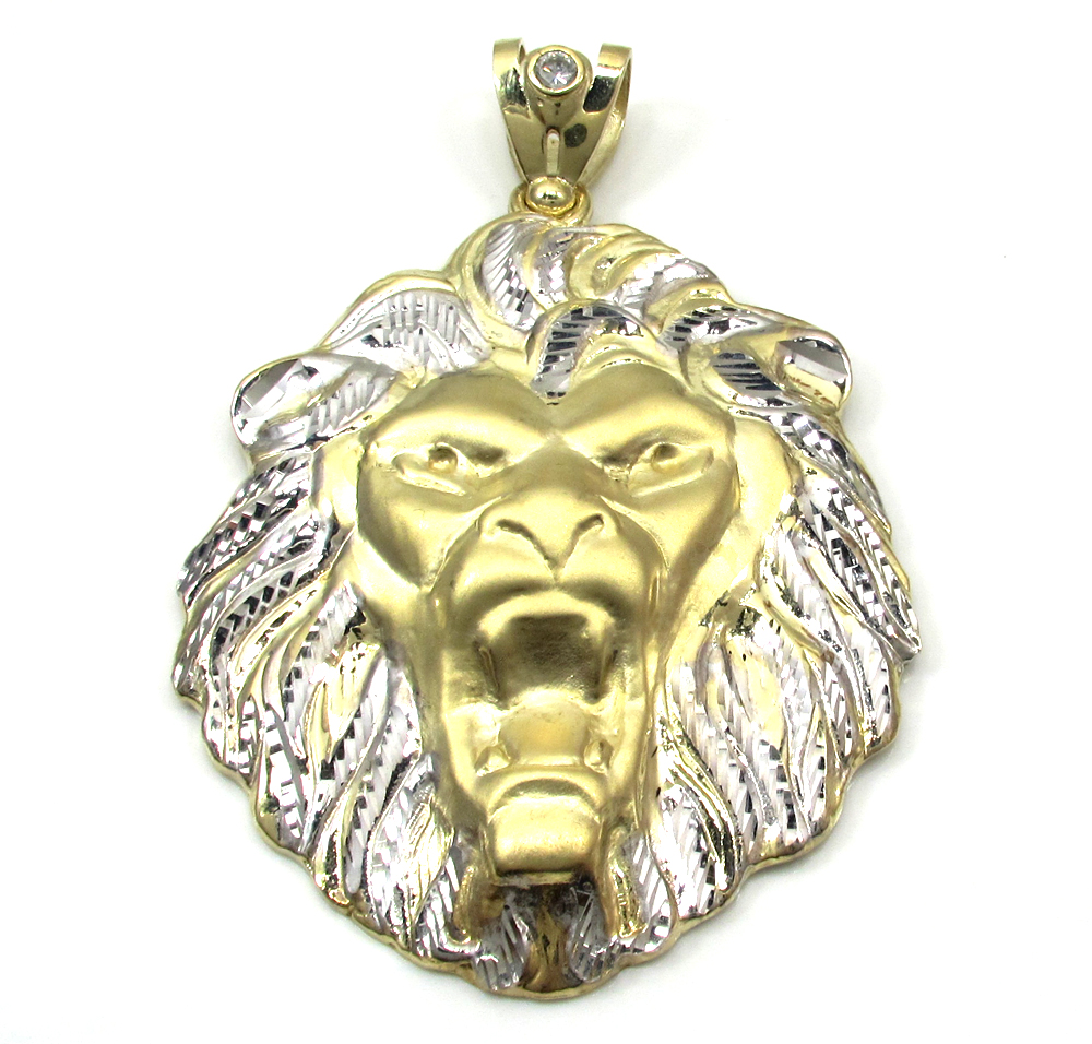 10k yellow gold large two tone lion pendant 0.10ct