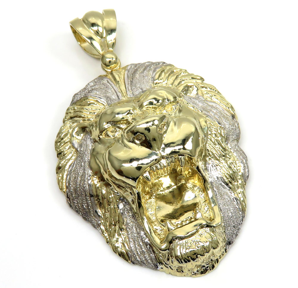 10k yellow gold large two tone 3d lion head pendant