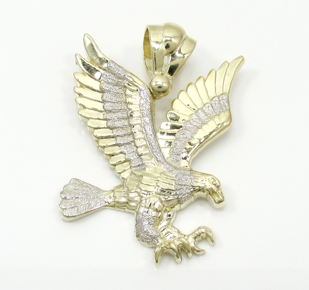 Mens 10k yellow gold medium two tone flying eagle pendant