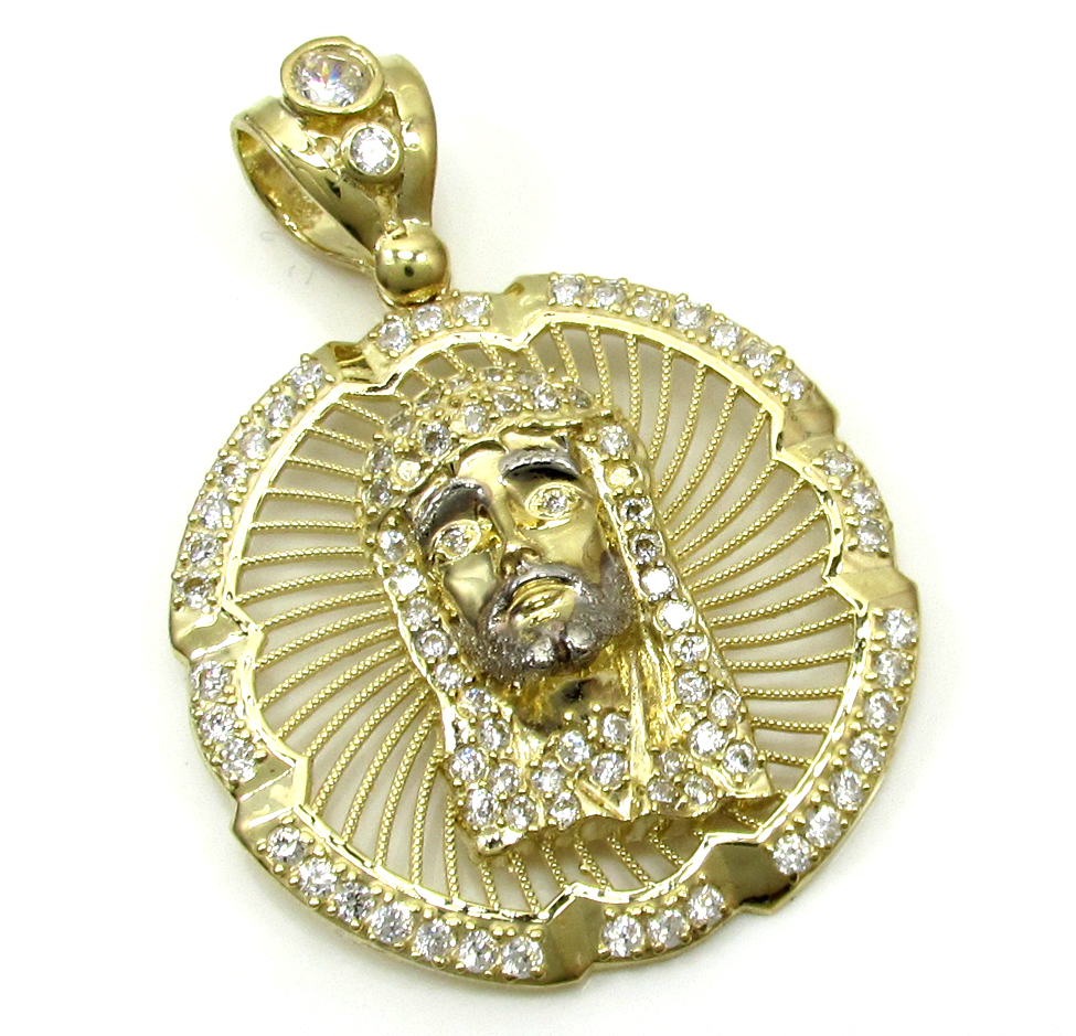 10k yellow gold mini jesus halo pendant 1.10ct