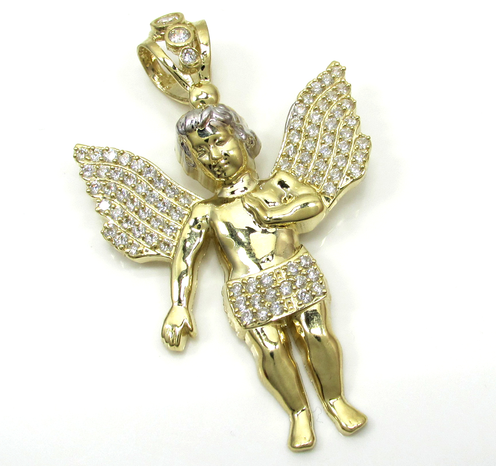 10k yellow gold two tone large baby cherub pendant 1.50ct