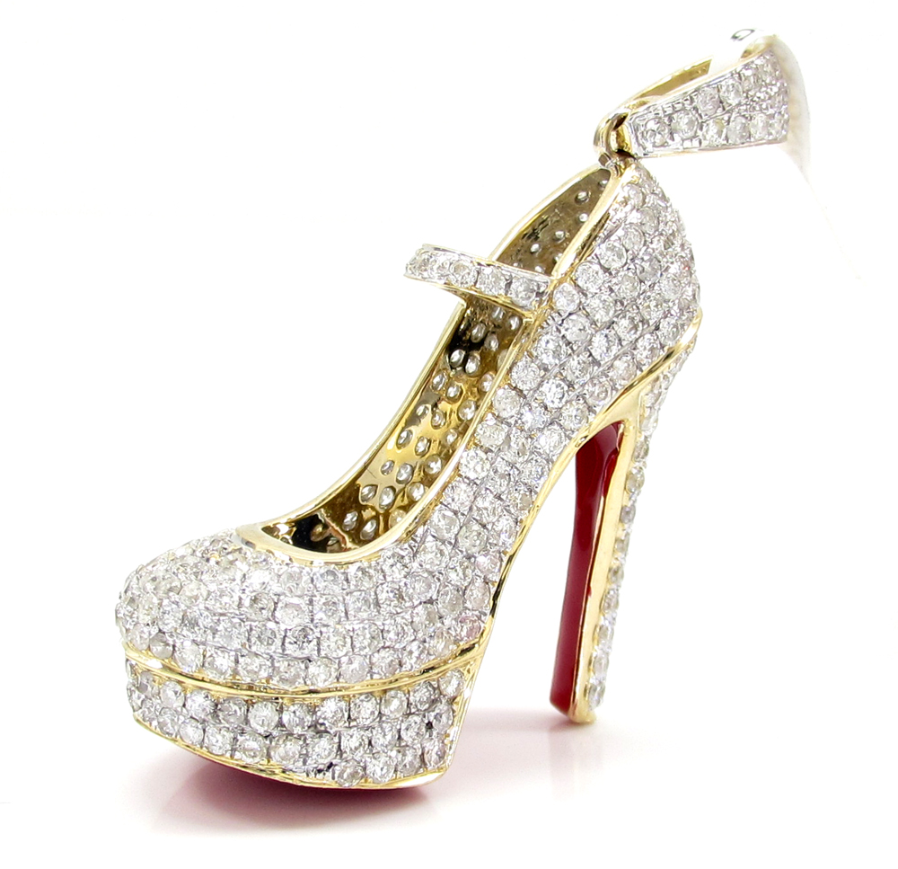 14k yellow gold red bottom stiletto heel shoe 2.90ct