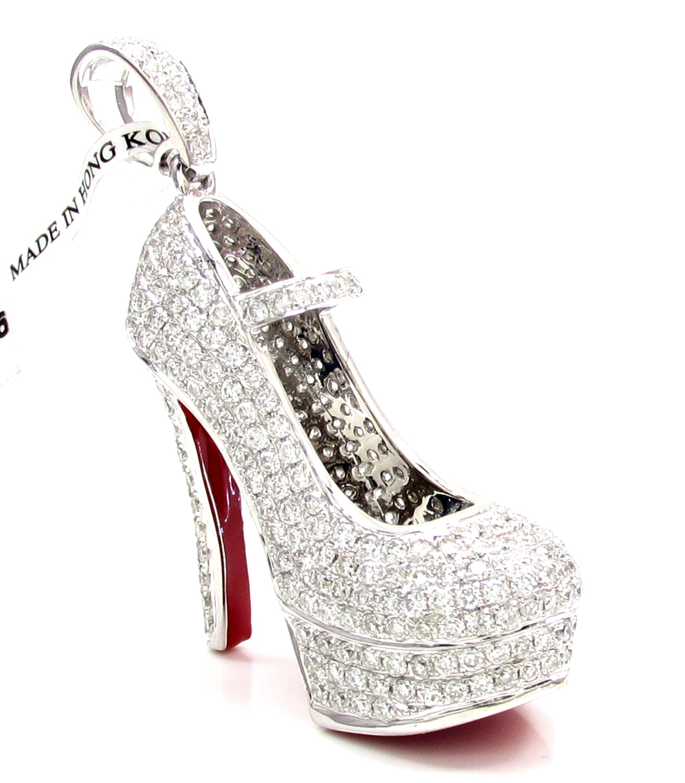 14k white gold red bottom stiletto heel shoe 2.88ct