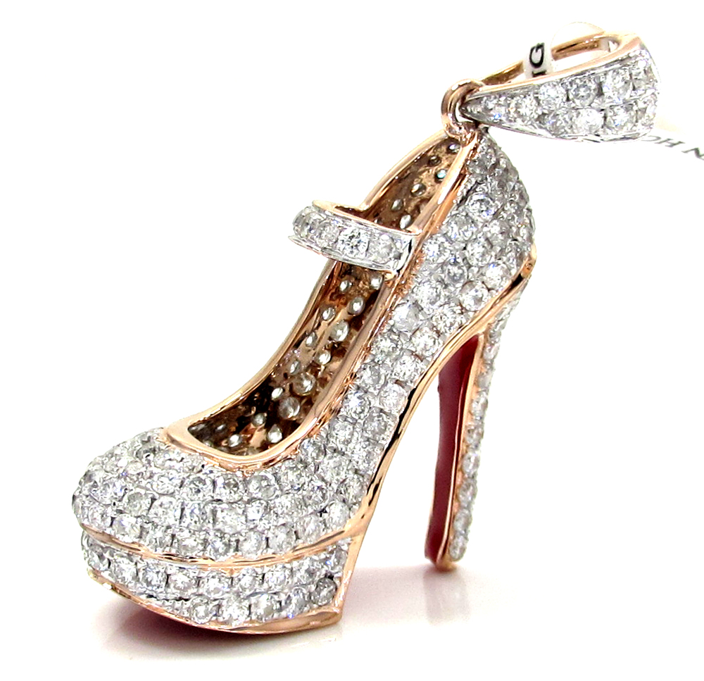 14k rose,white, yellow gold red bottom stiletto heel shoe 1.96ct