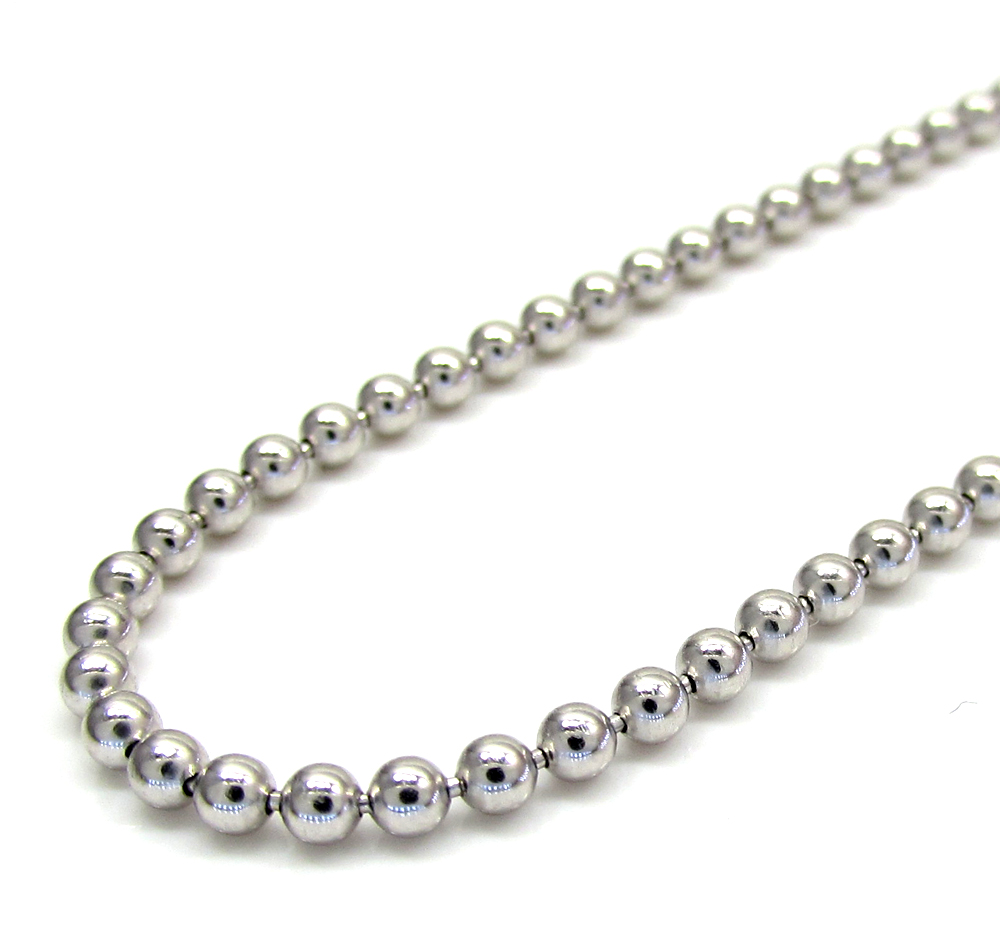 10k white gold smooth bead link chain 20-28 inch 2.2mm