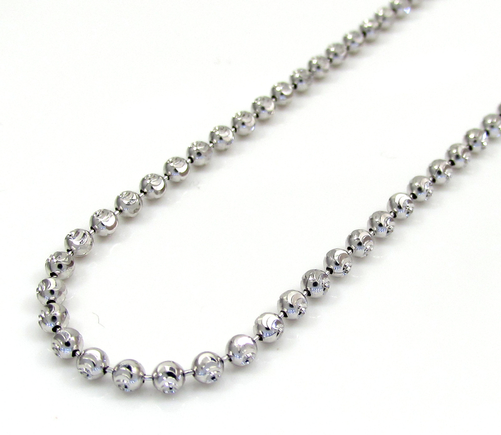 10k white gold moon cut skinny bead link chain 16-26 inch 2.0mm
