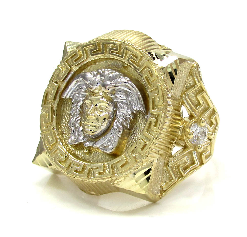 10k yellow gold large medusa head ring .20ct