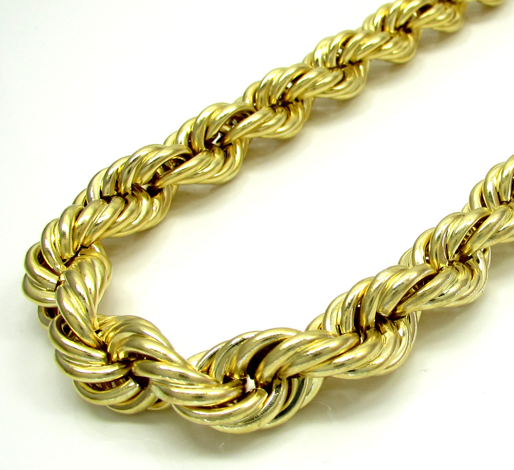 10k yellow gold thick smooth hollow rope chain 24-30 inch 10.0mm