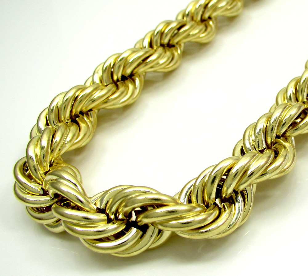 10k yellow gold thick smooth hollow rope chain 24-28 inch 12mm