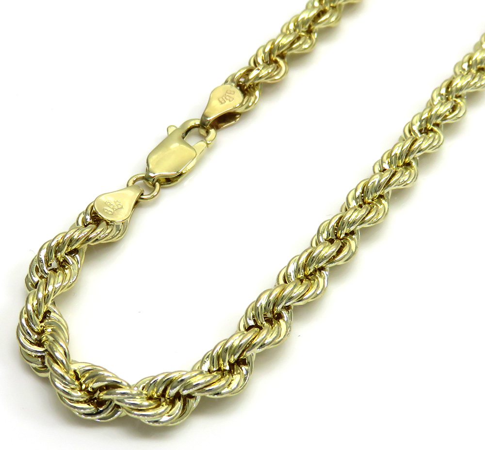10k yellow gold smooth hollow rope bracelet 8 inch 4.00mm