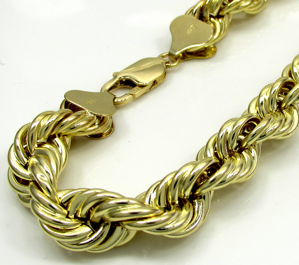 10k yellow gold thick diamond cut hollow rope bracelet 8.50 inch 9mm