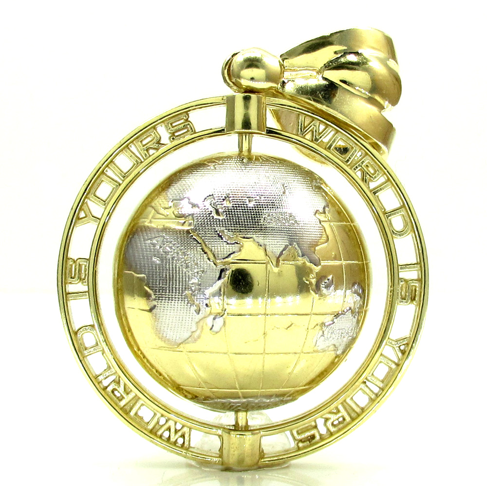 10k yellow gold the world is yours spinning globe pendant 