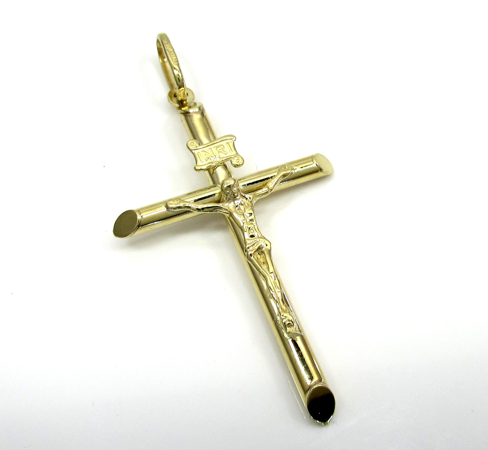 10k yellow gold medium jesus tube cross pendant 