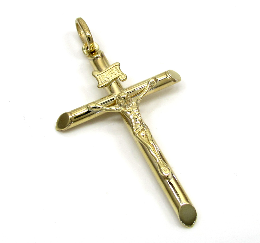 10k yellow gold small jesus tube cross pendant 