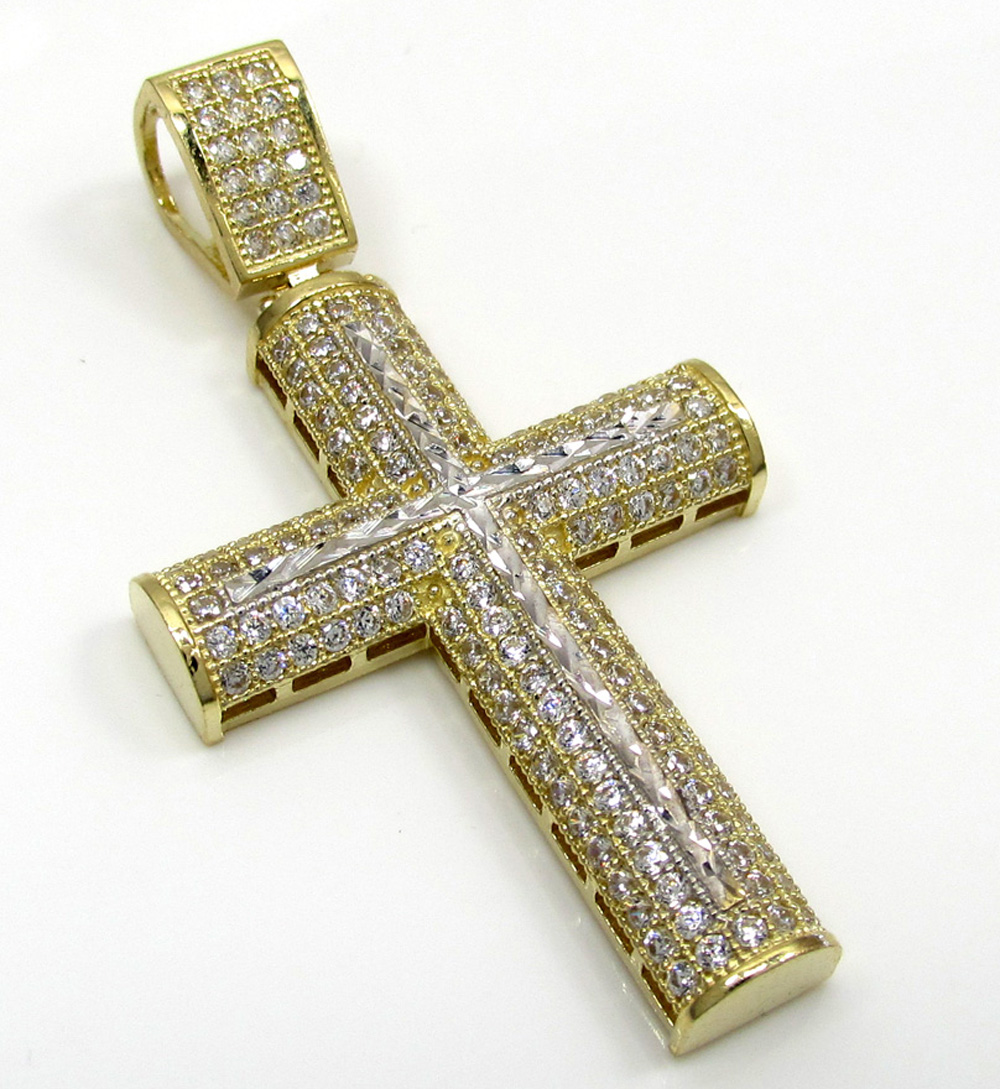 Buy 10k Yellow Gold Small Two Tone Cross Pendant 1.50ct Online at SO ...