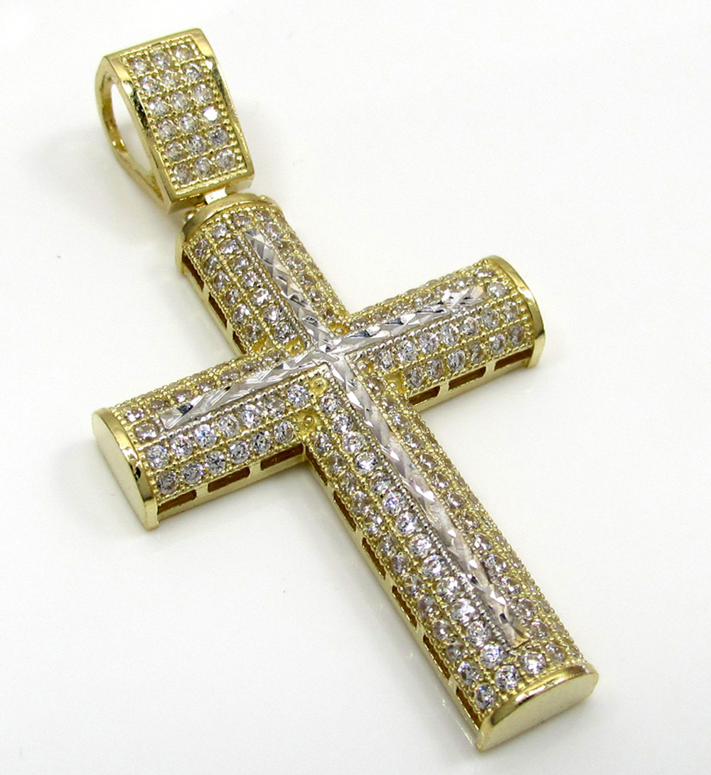 10k yellow gold small two tone cross pendant 1.50ct