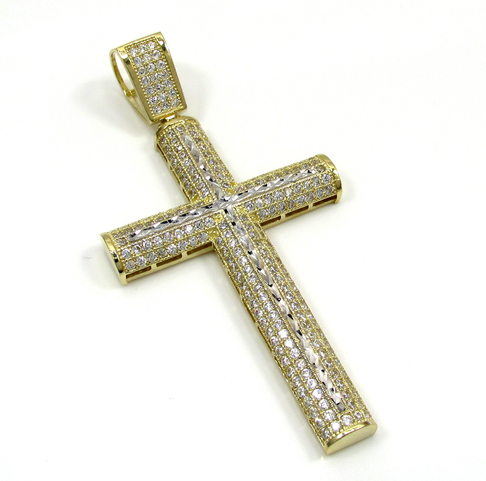 10k yellow gold medium two tone cross pendant 1.60ct