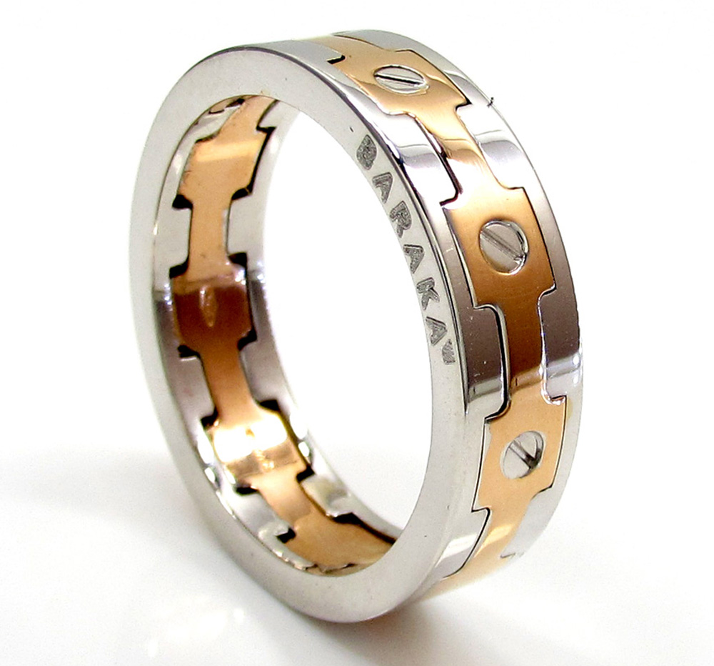 Mens baraka 18k white & rose gold screw ring 