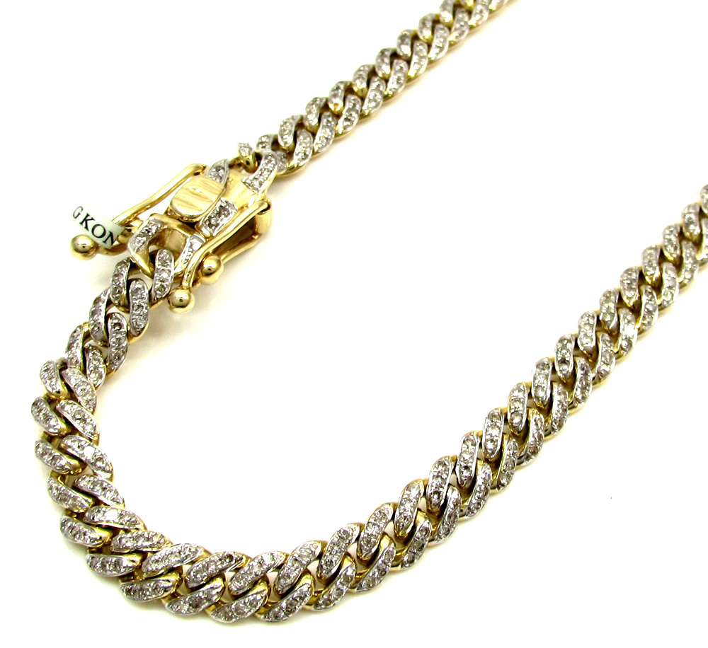 10k solid yellow gold skinny diamond miami bracelet 8.5 inch 5mm 2.01ct