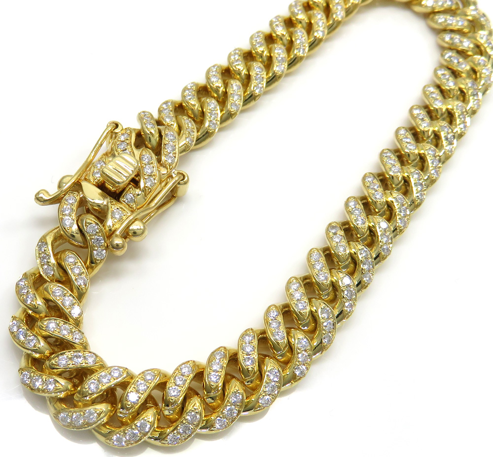 10k solid yellow gold thick diamond miami bracelet 8.50 inch 9mm 7.20ct