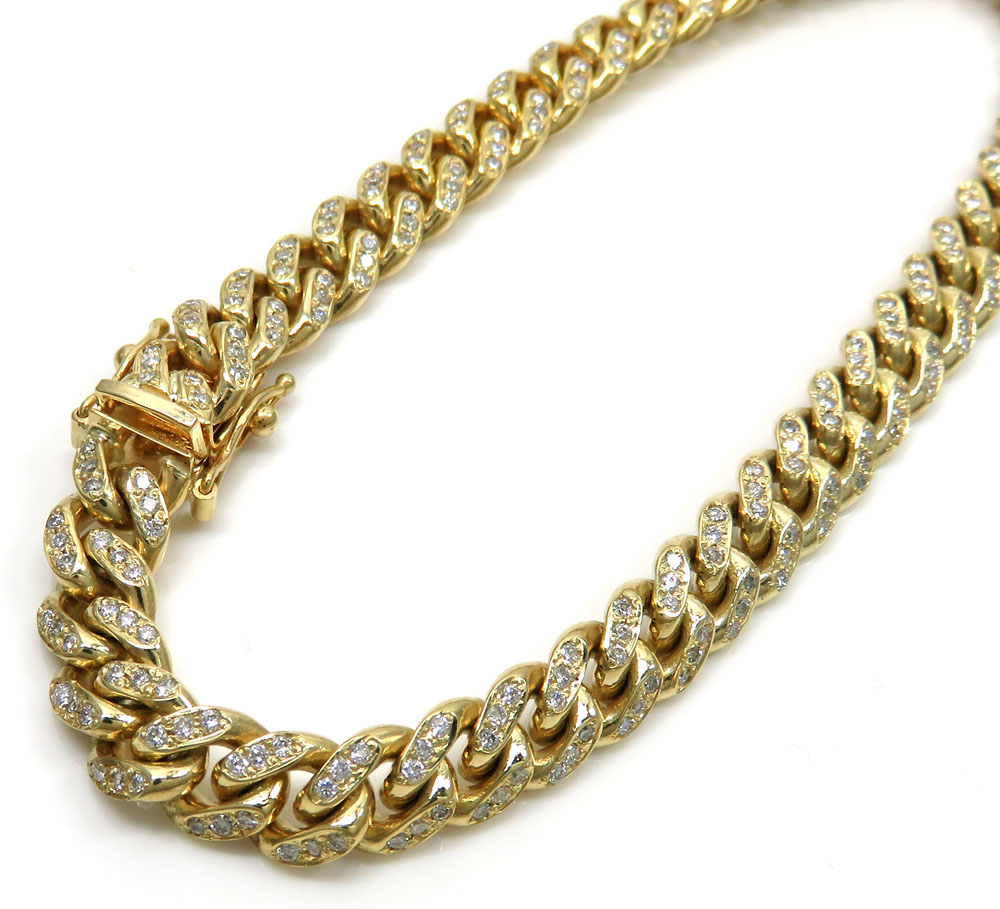 10k solid yellow gold diamond miami bracelet 8.5 inch 7mm 2.02ct