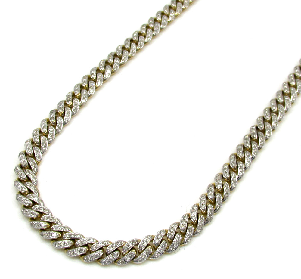 10k solid yellow gold skinny diamond miami chain 24-26 inch 5mm 5.52ct