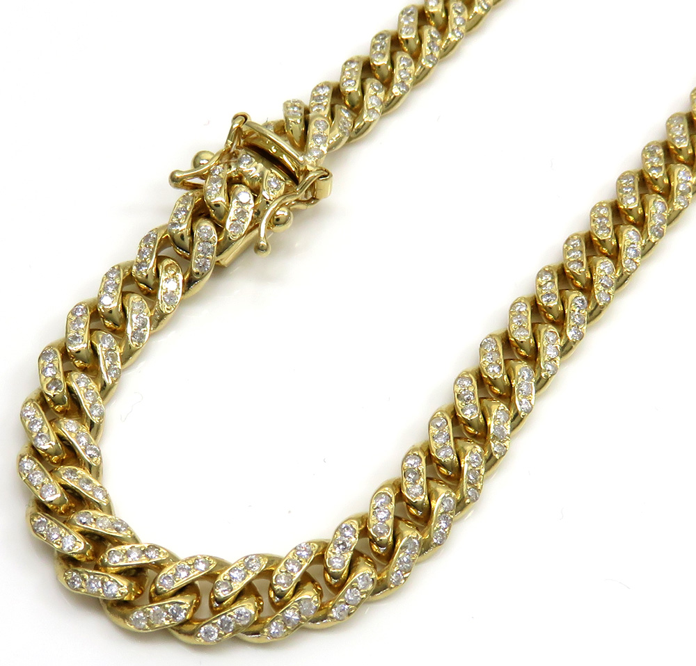 10k solid yellow gold diamond miami chain 20-26 inch 6mm 6.40ct