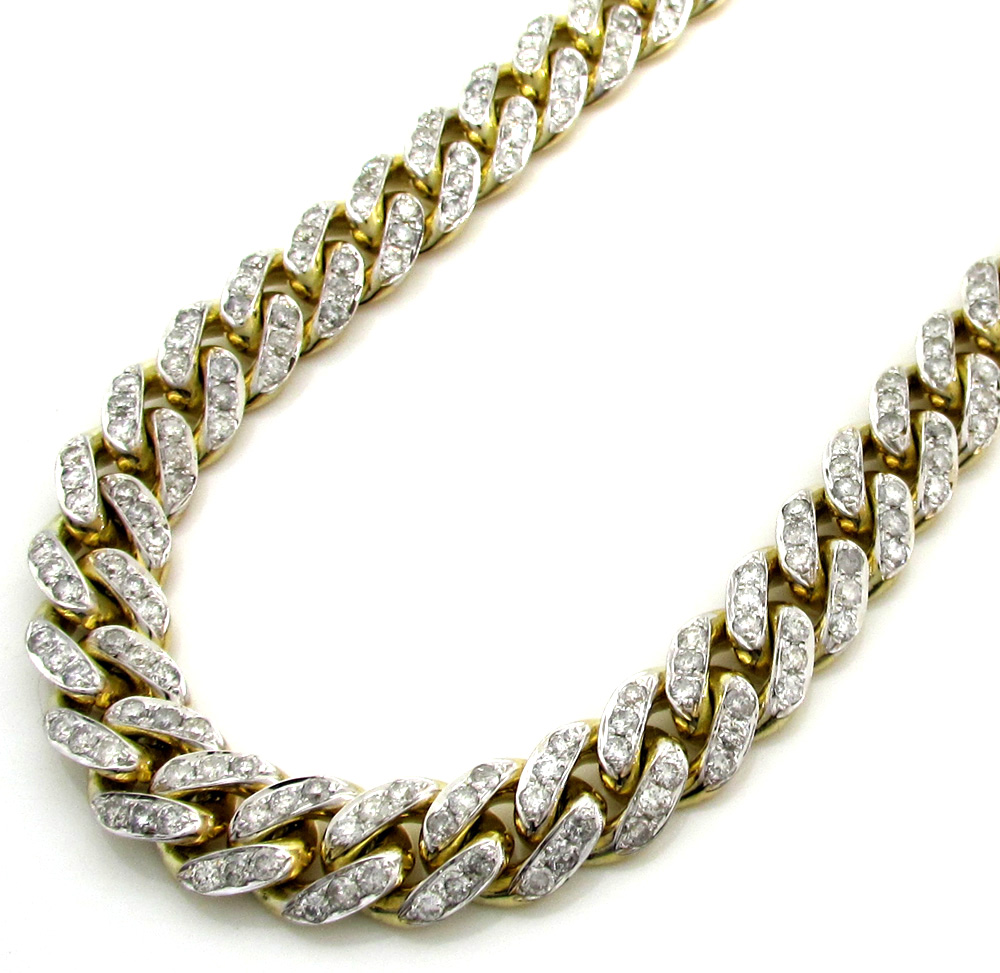 10k solid yellow gold thick diamond miami chain 26 inch 9.2mm 18.52ct