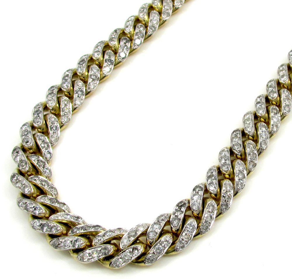 10k solid yellow gold xl diamond miami chain 26 inch 10mm 24.68ct