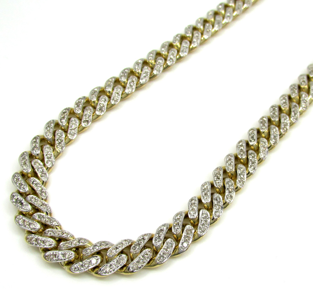10k solid yellow gold diamond miami chain 20-30 inch 7mm 7.62ct