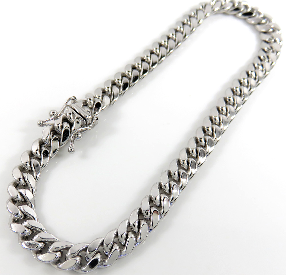 10k white gold medium hollow puffed miami bracelet 8.50 inch 6.5mm
