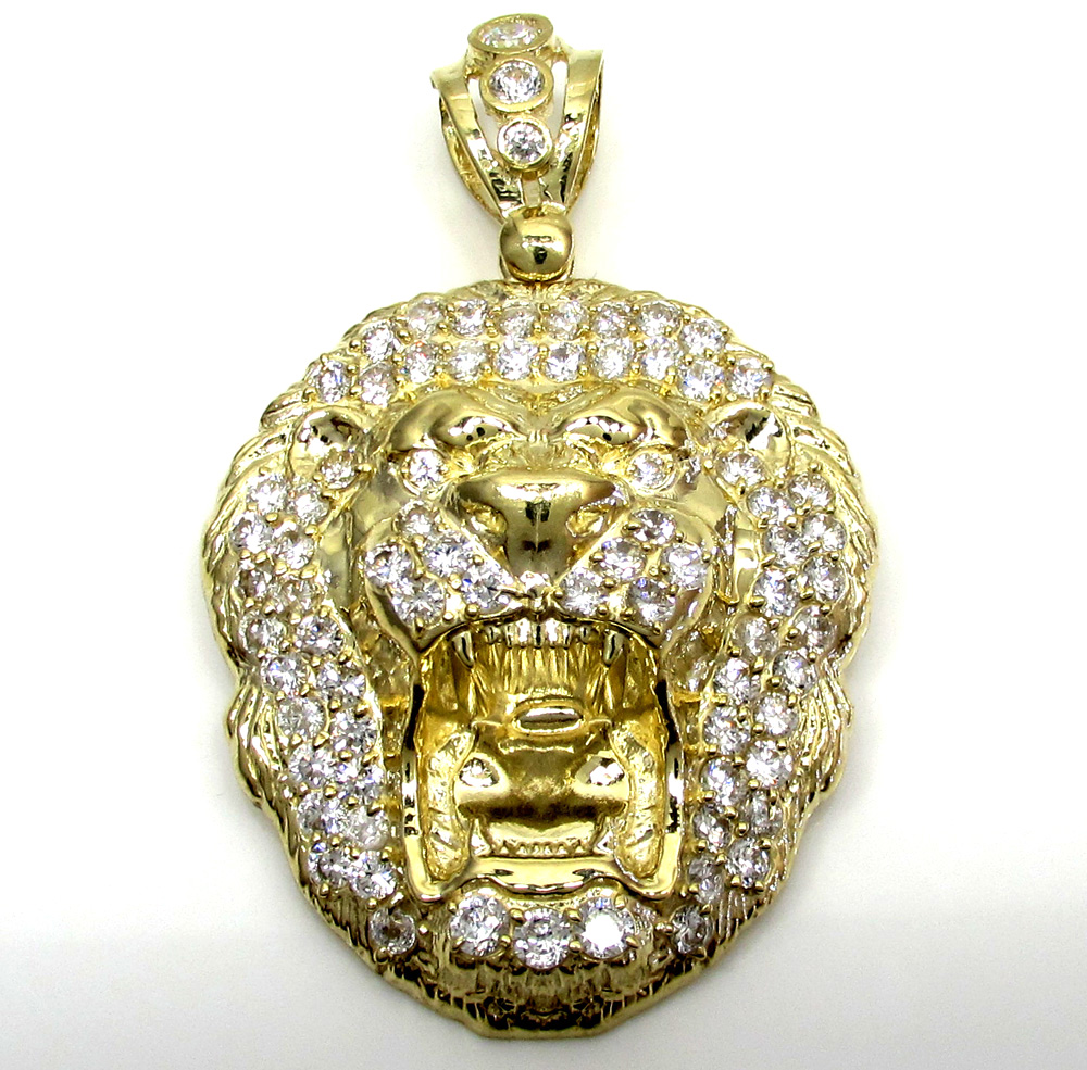 10k yellow gold large cz lion head pendant 1.50ct