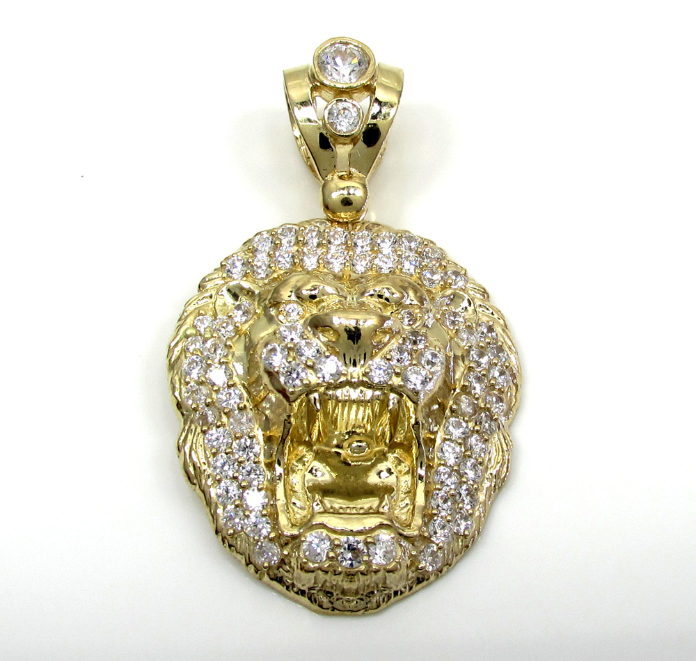 10k yellow gold medium cz lion head pendant 1.25ct