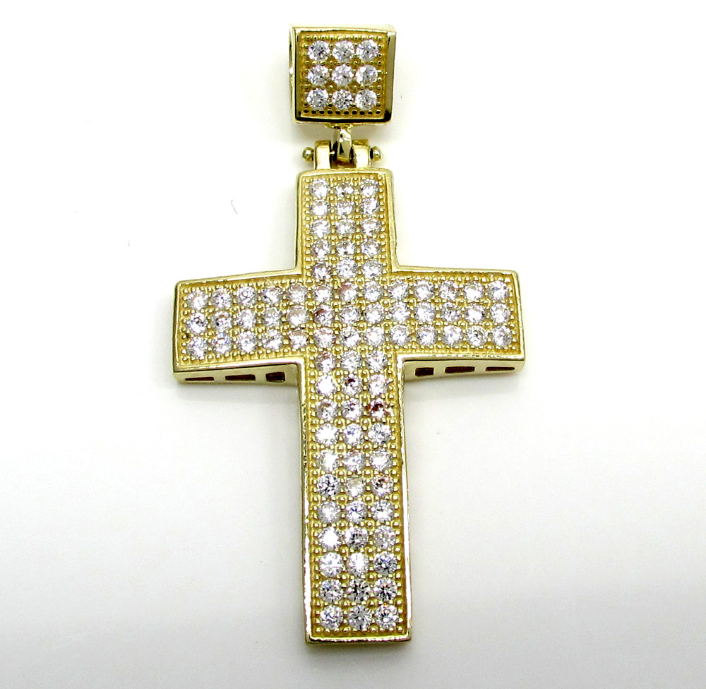 10k yellow gold mini cz cross pendant 1.10ct