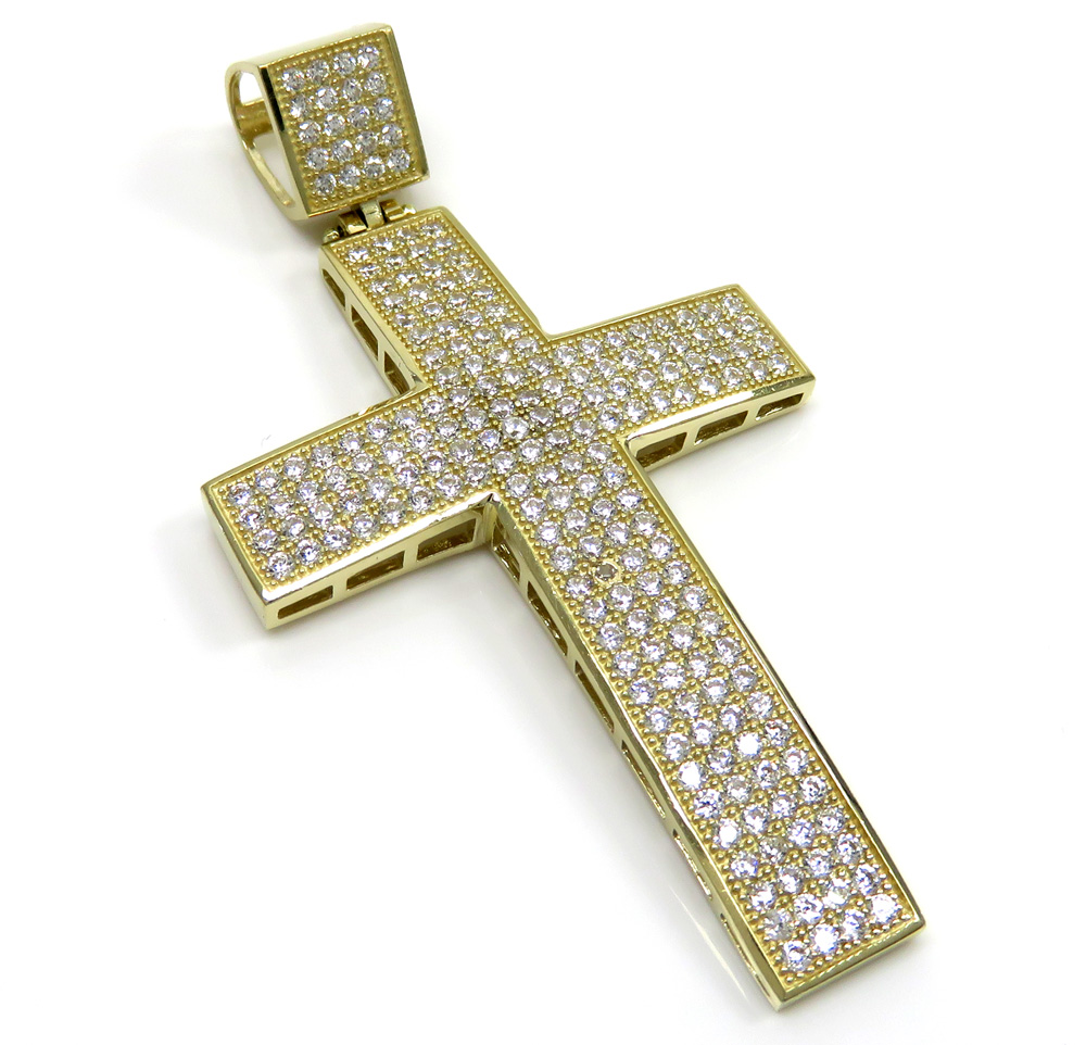 10k yellow gold medium cz cross pendant 1.20ct