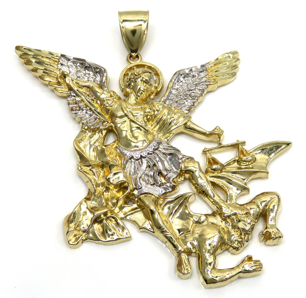 10k yellow gold two tone super xl angel vs demon pendant