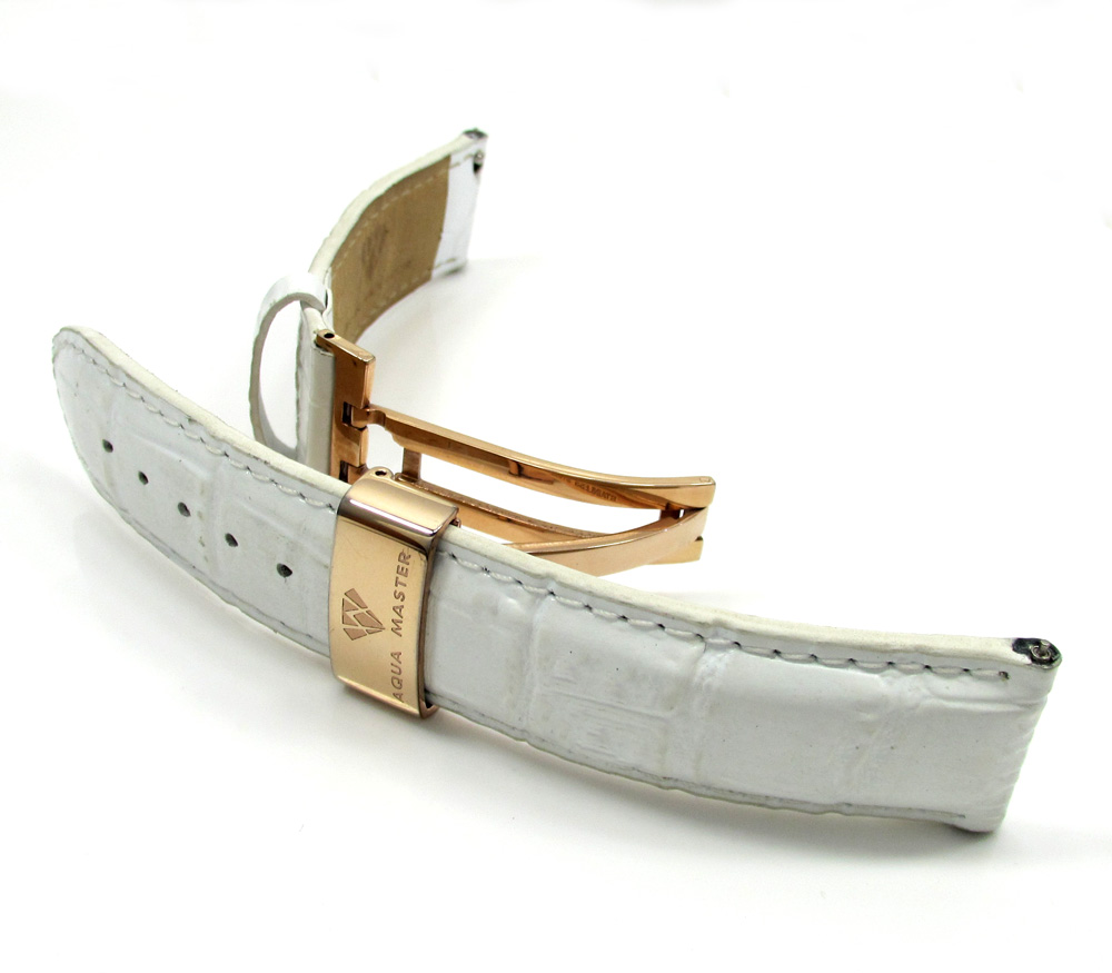 20mm aqua master genuine stainless steel rose gold white leather band 