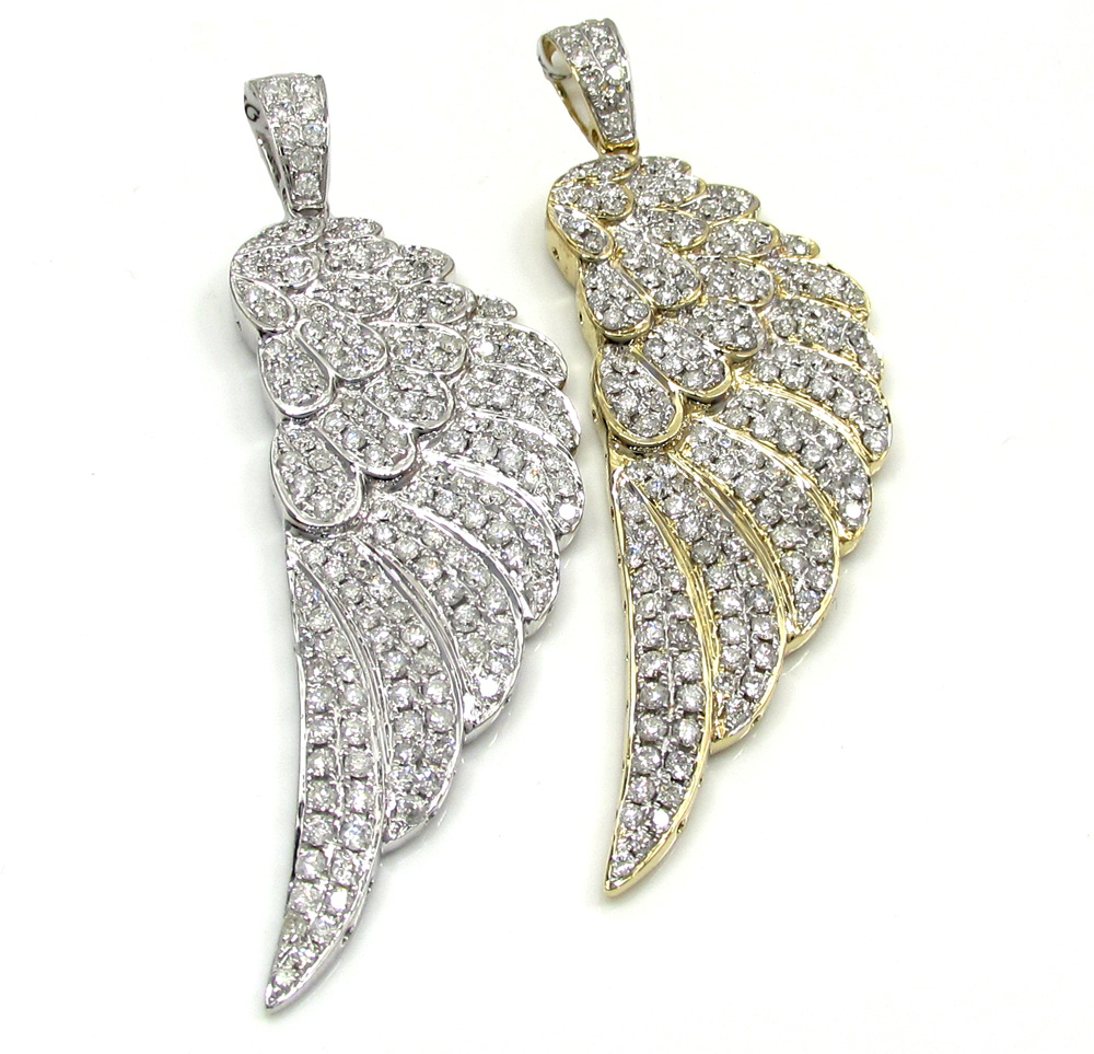 14k unisex gold medium diamond angel wing pendant 2.00ct