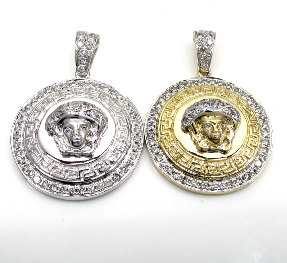 10k yellow and white gold halo medusa head diamond pendant 0.98ct