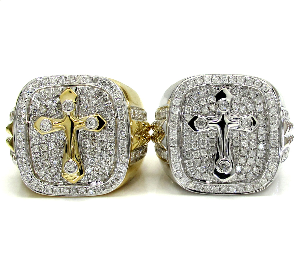 14k yellow and white gold diamond cross ring 1.32ct