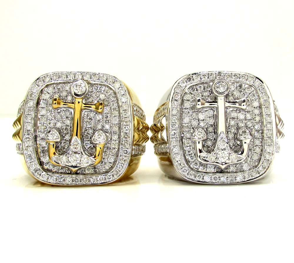 14k yellow and white gold diamond anchor ring 1.40ct