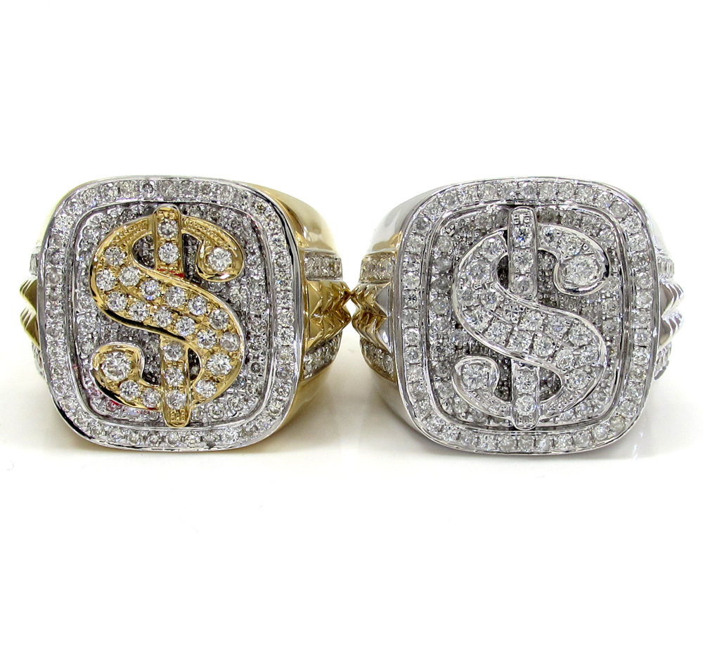 14k yellow and white gold diamond dollar sign money ring 1.56ct