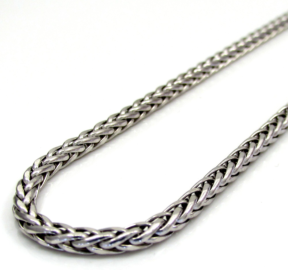 14k white gold hollow skinny wheat franco chain 16-24 inch 2.2mm
